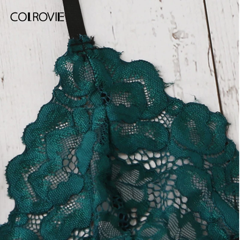 Женский прозрачный комплект нижнего белья COLROVIE зеленый кружевной