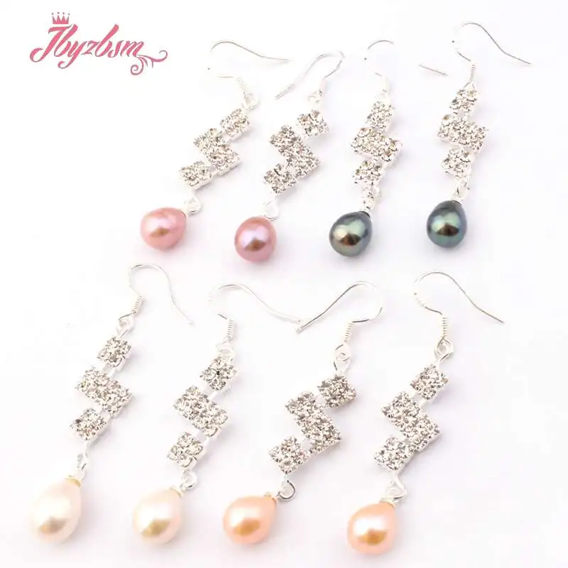 

Oval Natural Freshwater Pearl CZ Crystal Tibetan Silver Dangle Hook Earrings Elegant Fashion Jewelry Women Wedding Party Gift