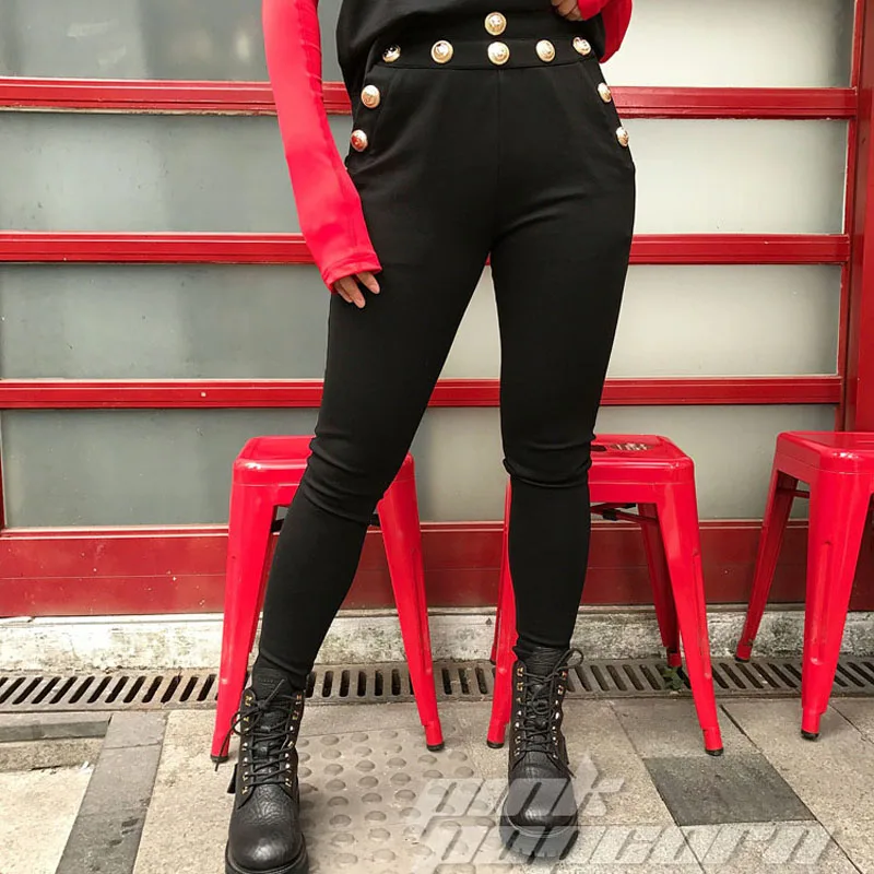 Женские эластичные брюки с высокой талией и застежкой на пуговицах | Женская