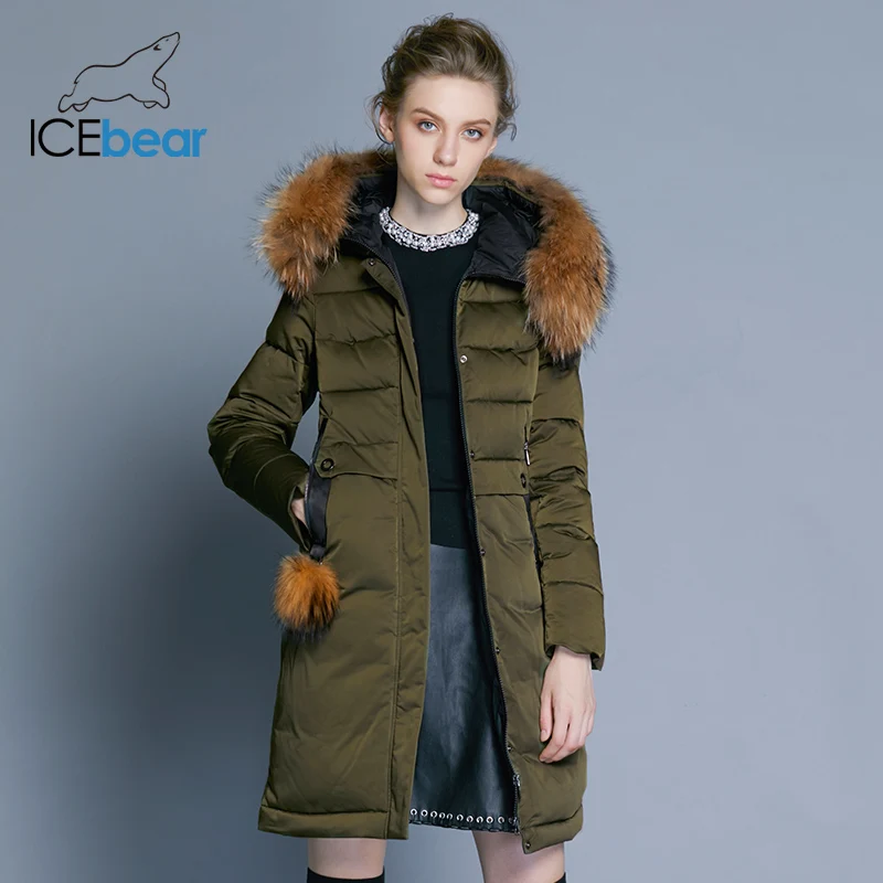 ICEbear 2018 женские зимние пальто длинный тонкий женский жакет животного меховым