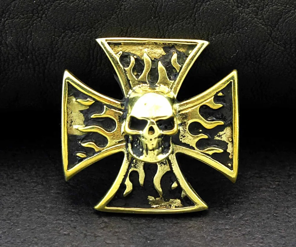 Фото Латунный Мальтийский Железный крест Пламя Череп Винт глаз Concho - купить