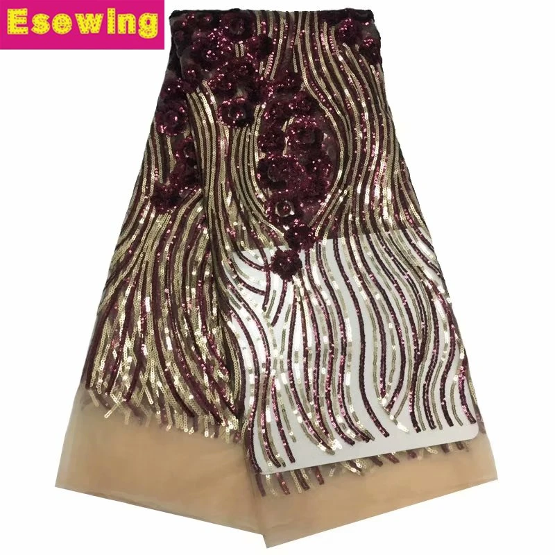 African Champagn Sequins Net Lace Fabric 2019 Style Nigeria Sequined Swiss Mesh Tulle For Women Party Wedding Dress Fabrics | Дом и сад