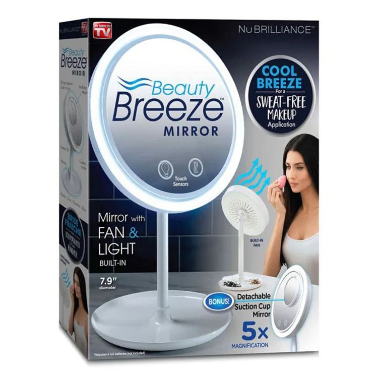 Три в одном вентилятор светодиодный светильник Beauty Breeze зеркало без пота макияж