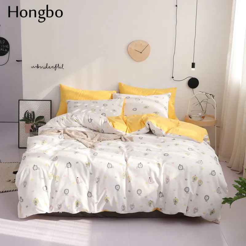 

Hongbo Little Lion Printed Duvet Cover Set 100% Cotton Bedding Set White and Yellow Lion Bed Soft Bedclothes