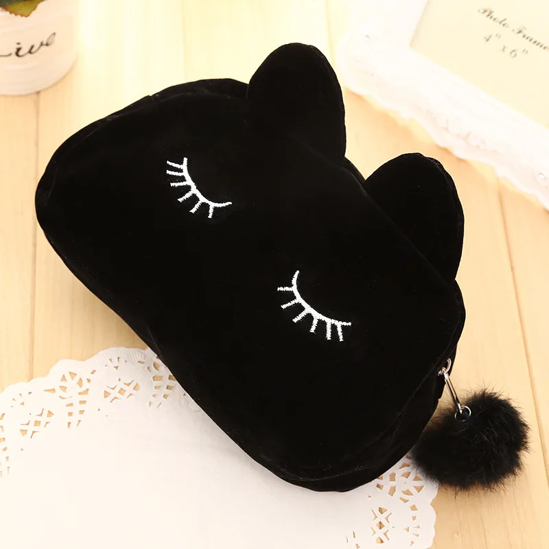 Милый бархатный чехол карандаш с меховым помпоном в виде кошки Большой