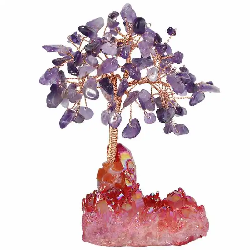 Amethyst Tree Red TUMBEELLUWA натуральный кристалл денежное дерево, аура с титановым покрытием кристаллическая кластерная база бонсай богатство удача - Цвет: Amethyst Tree Red
