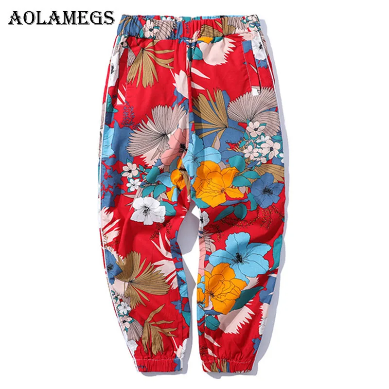 

Aolamegs Pants Men Floral Printed Pants Track Pants Straight Elastic Waist Fashion High Steet Joggers Sweatpants 2020 Streetwear