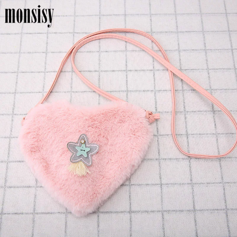 Monsiy сумка с искусственным мехом и сердечком для девочек сумочка Детский кошелек