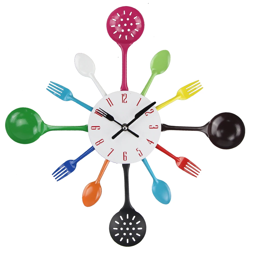 

2021 New Kitchen Wall Clock Cool Design Wall Clocks Reloj Metal Spoon Spork Shape Wall Mounted Clock Horloge Murale Klock