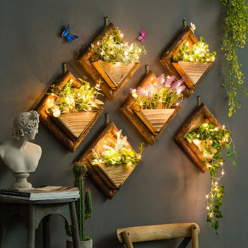 Маленькая настенная ваза деревянные однотонные искусственные цветы цветной