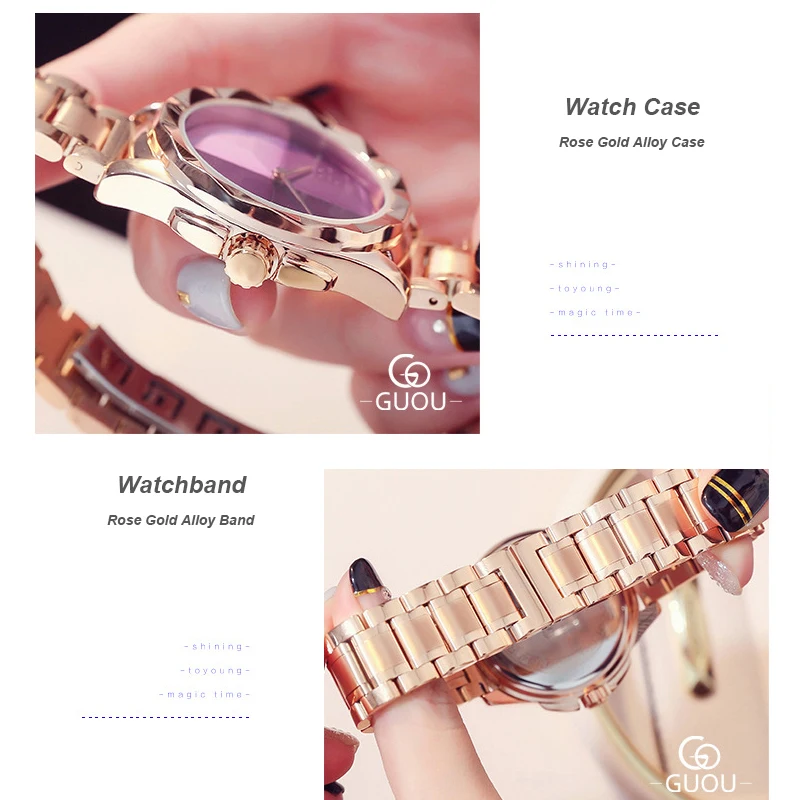 

GUOU 2018 Women's Quartz Watches Brand Luxury Fashion Ladies Girls Female Rose Gold Wrist Watch Clock Women-watches 7 Colors