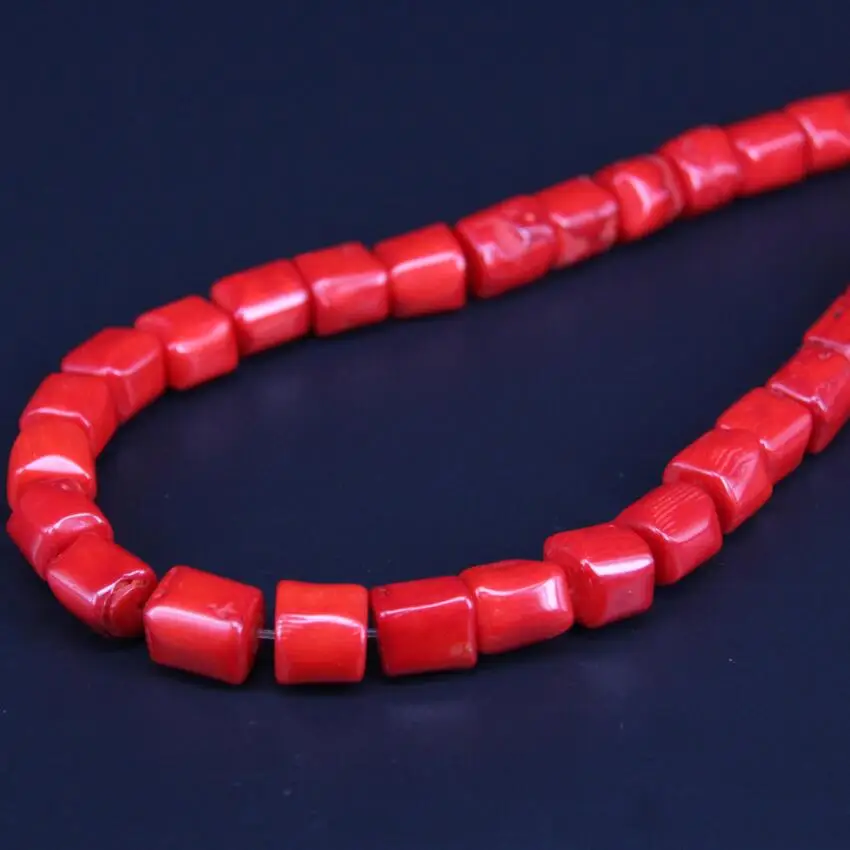 1 нить натуральный красный бамбук коралловый цилиндр трубка Nugget россыпью бусины