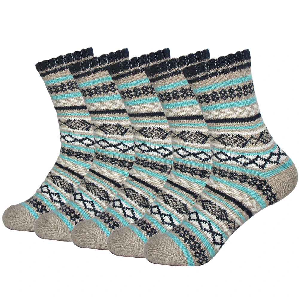 

Hot Rabbit Wool Men's Socks National Style Autumn Winter Thick Warm Multi Stripes Geometric Prints Foreign Sock Meias Calcetines