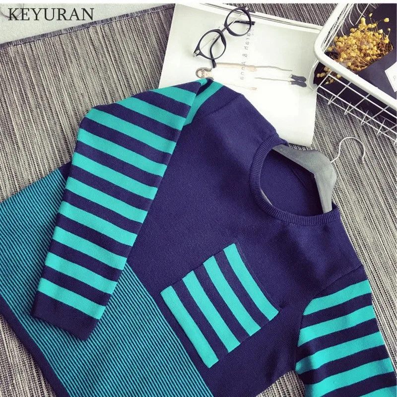 Plus Size XL-4XL New Women Striped Knitwear Suits O-neck Long Sleeve Knitted Crop Tops + Tight Hip Bodycon Skirt Knitting Sets | Женская