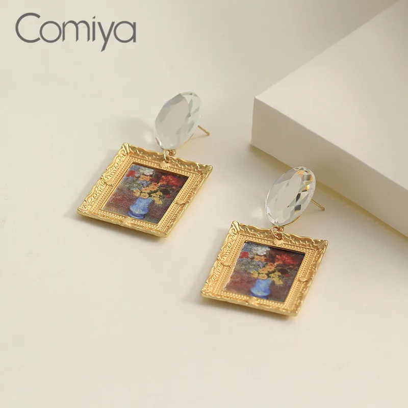 Женские Висячие серьги Comiya Винтажные с акриловой мозаикой геометрические