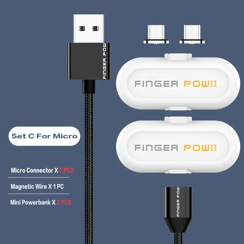 Set C For Micro USB Fingerpow Магнитная Быстрая зарядка мини powerbank для iphone android type C внешняя зарядка аккумулятора 18650 Powerbank USB кабель для передачи данных - Цвет: Set C For Micro USB