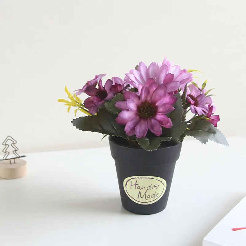 Мини Gerbera Jamesonii Искусственные цветы маленький бонсай набор украшений черные