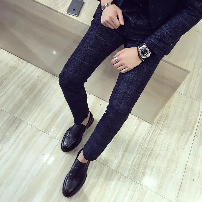 Классические мужские клетчатые брюки, большой размер Slim Fit мужские деловые повседневные брюки pantalon pour homme мужские s Бизнес Брюки