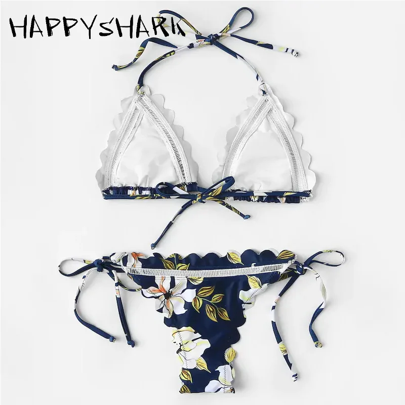 HAPPYSHARK бикини с цветочным узором и вырезами Новинка лета 2019 Женский Бразильский