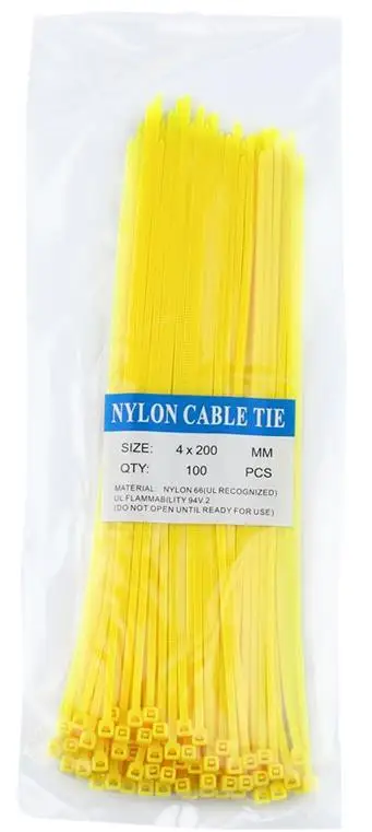 yellow 100/лот 4*200 мм ширина 3 мм Красочные Заводские стандартные самоблокирующиеся пластиковые нейлоновые кабельные стяжки, стяжка для провода 4x200 - Цвет: yellow