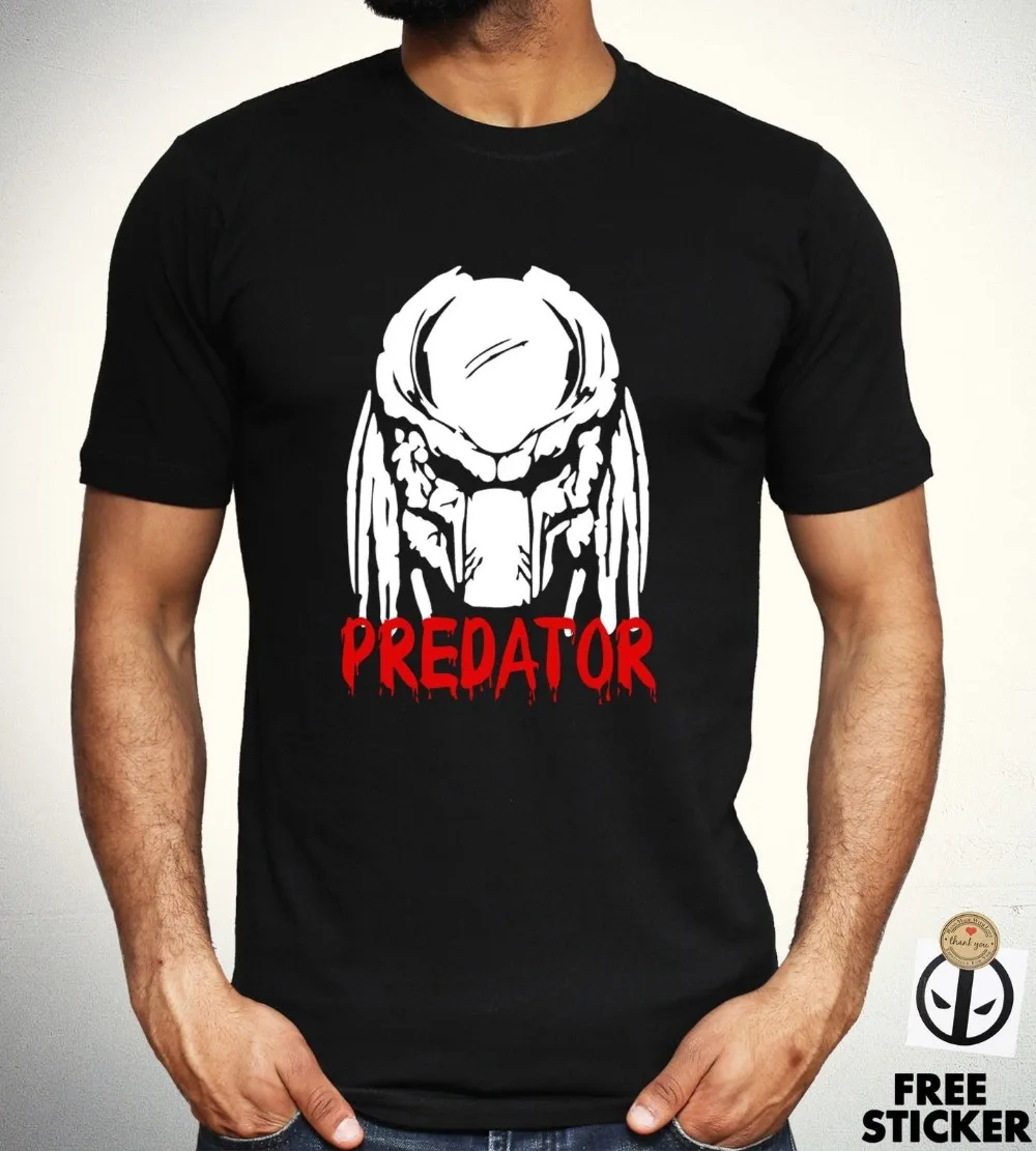 Футболка с принтом Predator черная классическая футболка в ретро стиле круглым