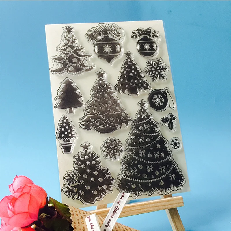 Merry Christmas Tree комплект прозрачные резиновые ясно марки Трафареты для Скрапбукинг