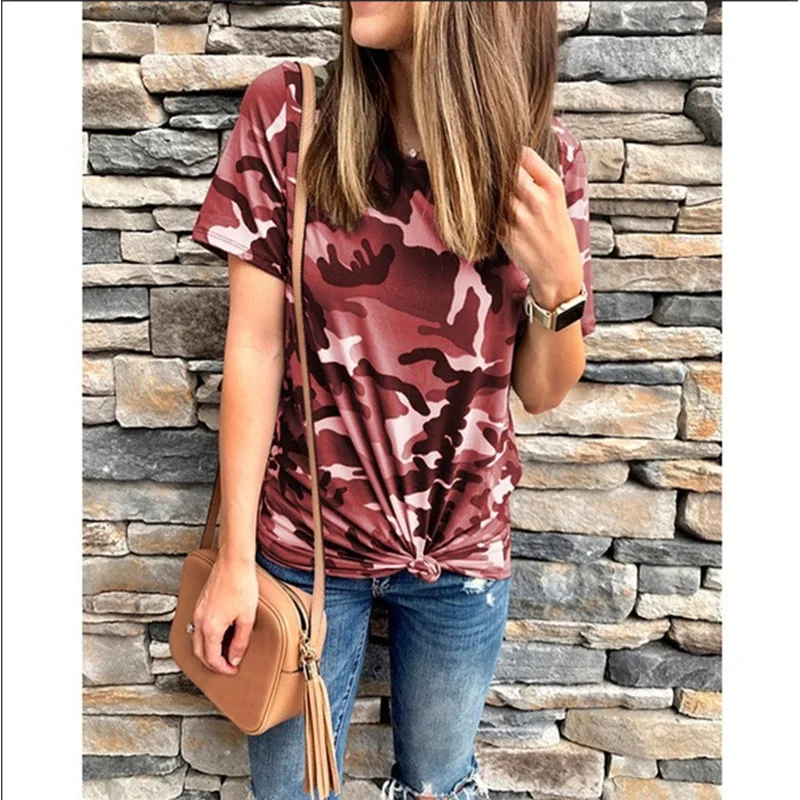 camouflage graphic tees women thanksgiving aesthetic 2021 womens shirts gothic tops punk plus size casual print o-neck Женская одежда