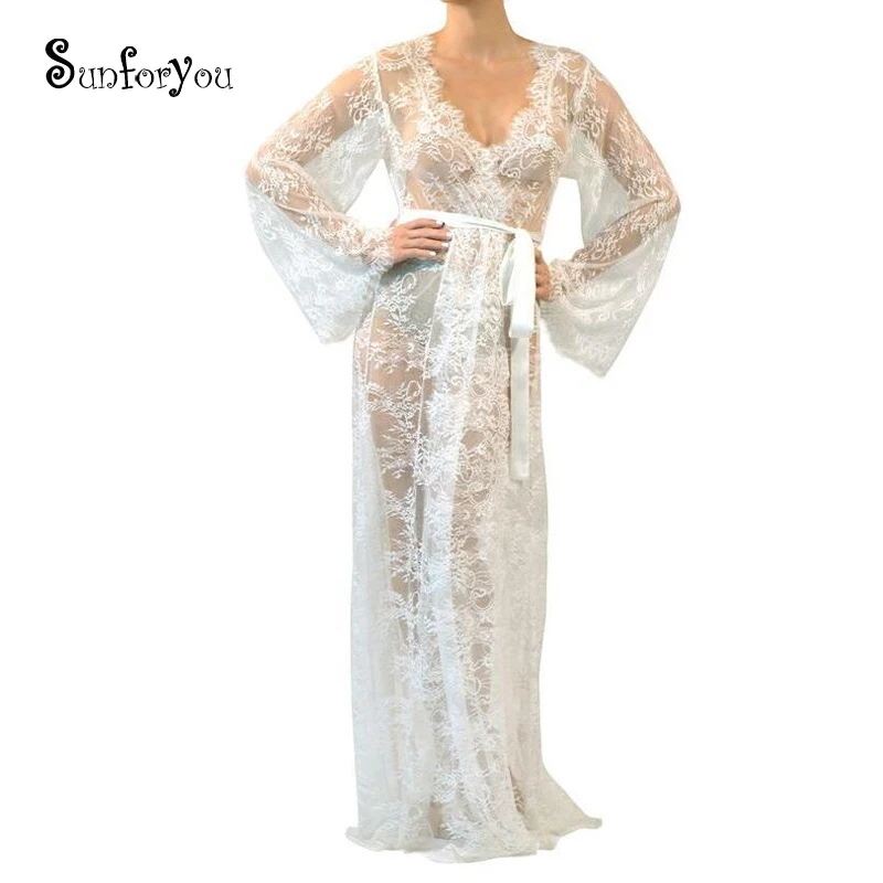 Длинное кружевное пляжное платье макси сексуальное прозрачное праздничное для