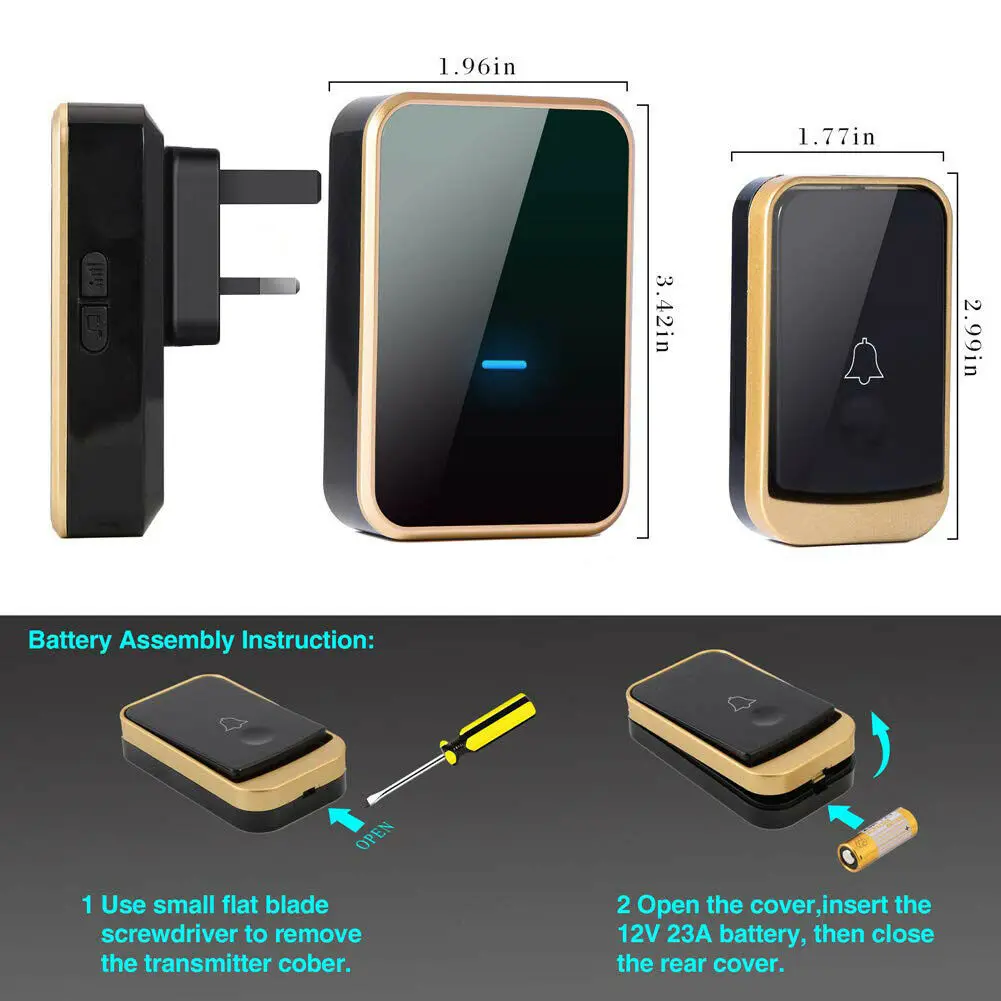 Дистанционный водонепроницаемый беспроводной дверной звонок со светодиодный