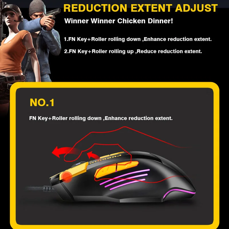FELYBY Wired RGB Gaming Mouse 8 Programmable Buttons 6800 DPI Adjustable Optical Gaming Mouse Ergonomic Mouse With Fire Button