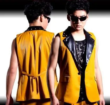 Мужской кожаный жилет roupas masculinas желтый с заклепками | Мужская одежда