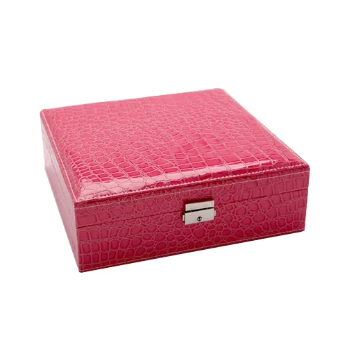 Rose red Двухслойные Органайзеры для макияжа для женщин, полиуретановая коробка для демонстрации ювелирных изделий, ожерелья, серьги-гвоздики, кольцо, браслет, коллекционный чехол с зеркалом - Цвет: Rose red