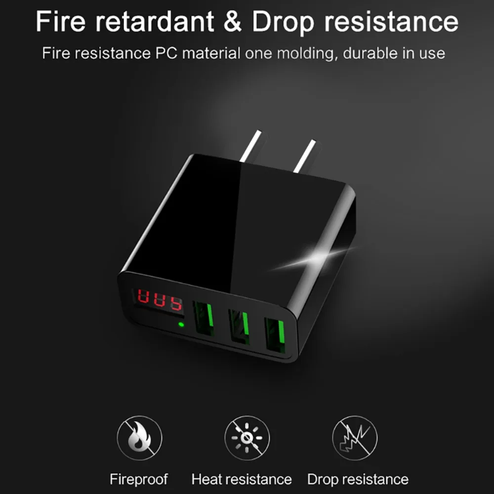 Портативное настенное зарядное устройство для телефона с 3 usb-портами, светодиодный адаптер с разъемом EU/US, умная Быстрая зарядка для iPhone, iPad, samsung, Xiaomi