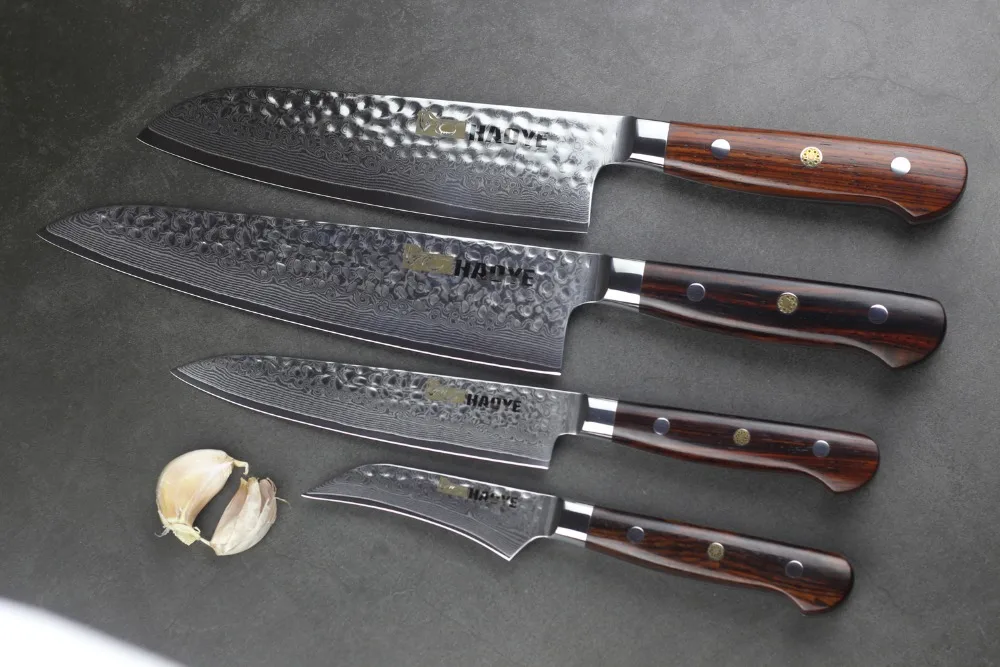 4 piece damascus kitchen knife set Japanese vg10 steel chefs knives santoku steak very sharp full tang with rosewood handle | Дом и сад