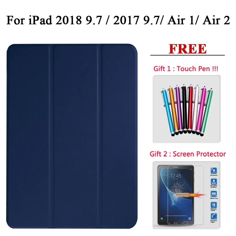 2017 2018 Air1 Air2 Защита экрана стекло+ чехол для iPad 9,7 Air 1/2/3 PU кожаный смарт-чехол для i Pad mini 1 2 3 4 5/pro 10,5 - Цвет: 2017 2018 Air1 Air2