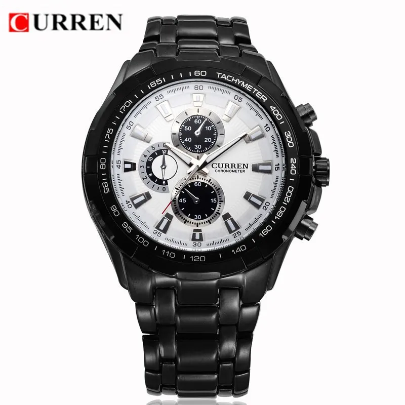 black white black CURREN кварцевые мужские часы Топ бренд класса люкс мужские военные наручные часы полностью стальные мужские спортивные часы водонепроницаемые Relogio Masculino - Цвет: black white black