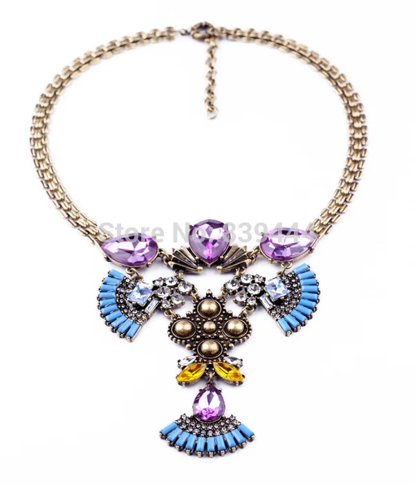 Модное ожерелье с фиолетовыми стразами золотого цвета из сплава в стиле