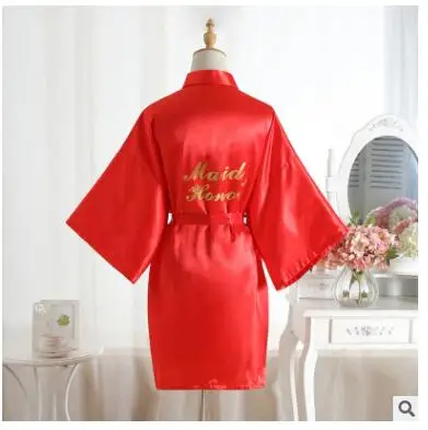 Red Maid of Honor Шелковый Атласный Свадебный халат для невесты, Одноцветный халат, Короткое Кимоно, халат, ночной халат, банный халат, модный халат для женщин - Цвет: Red Maid of Honor
