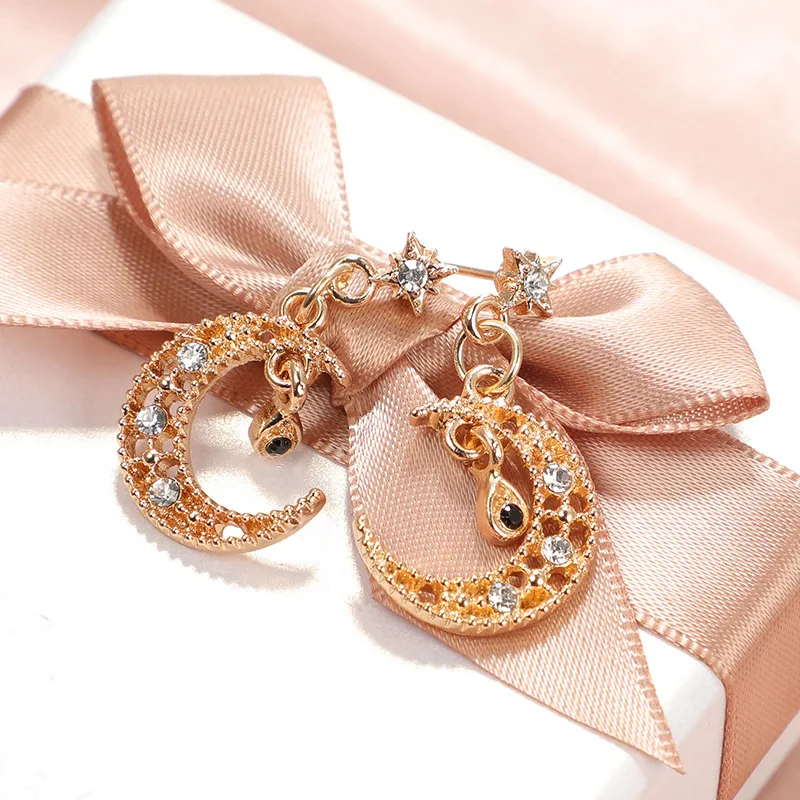 Серьги в форме звезды и Луны с кристаллами длинные висячие серьги ювелирные