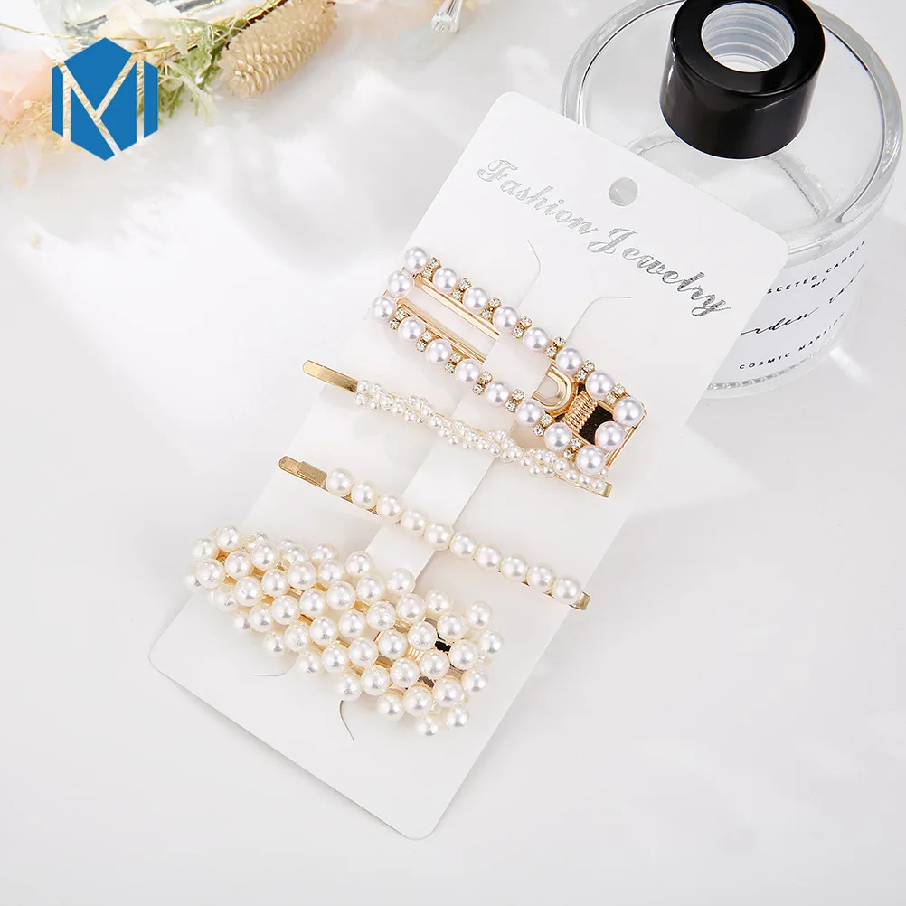 4pcs V INS Модный корейский жемчужный металлический набор заколок для волос, заколка для волос с бантом, заколка для волос, головной убор, Женские аксессуары для волос, красивые стильные инструменты - Цвет: 4pcs V