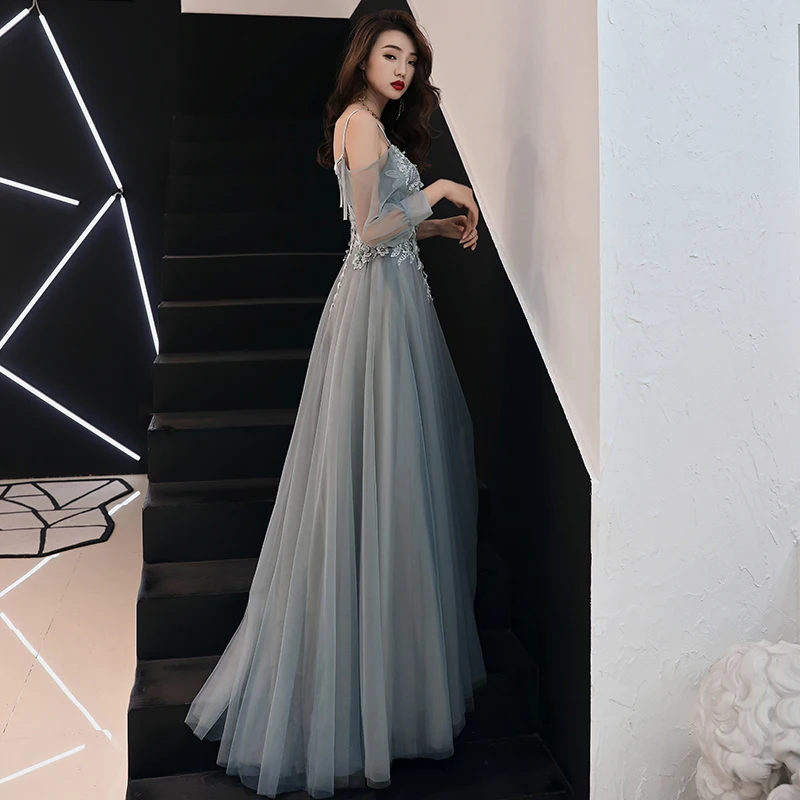 Серые аппликации перспективное женское вечернее платье-макси Vestidos сексуальное роскошное элегантное Сетчатое платье длинное Открытое Платье De Soiree