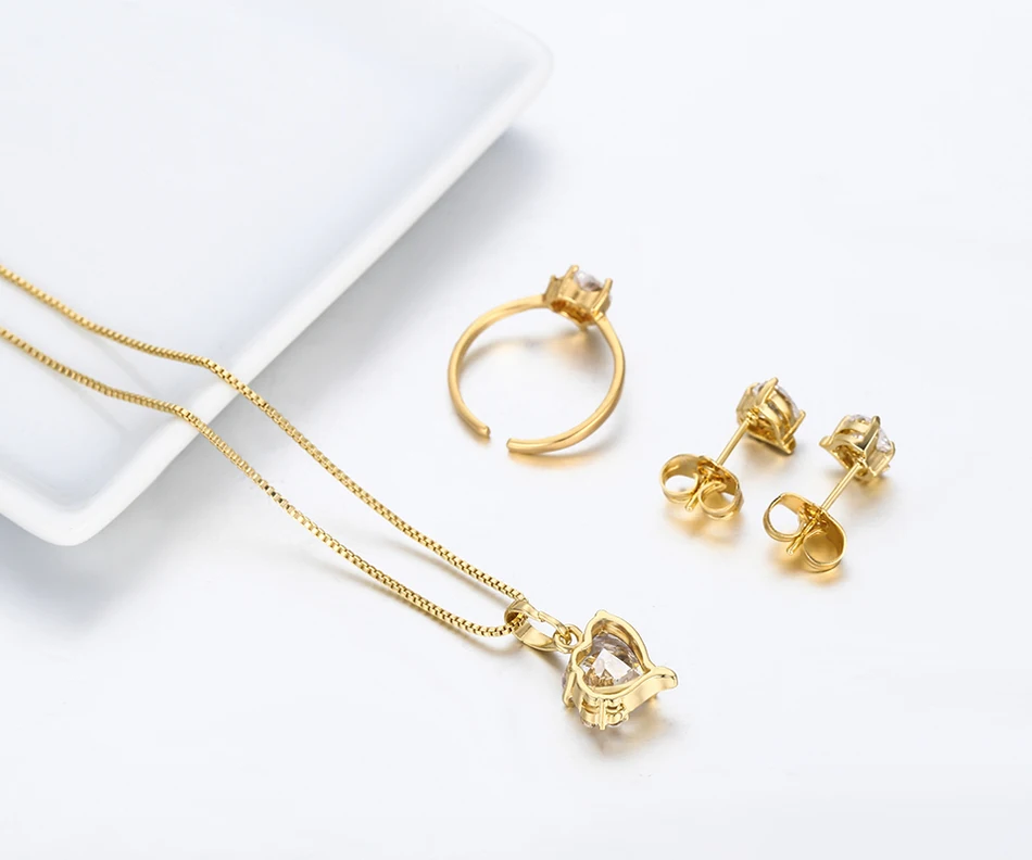 Комплект из колье серёг и кольца с фианитом | Украшения аксессуары