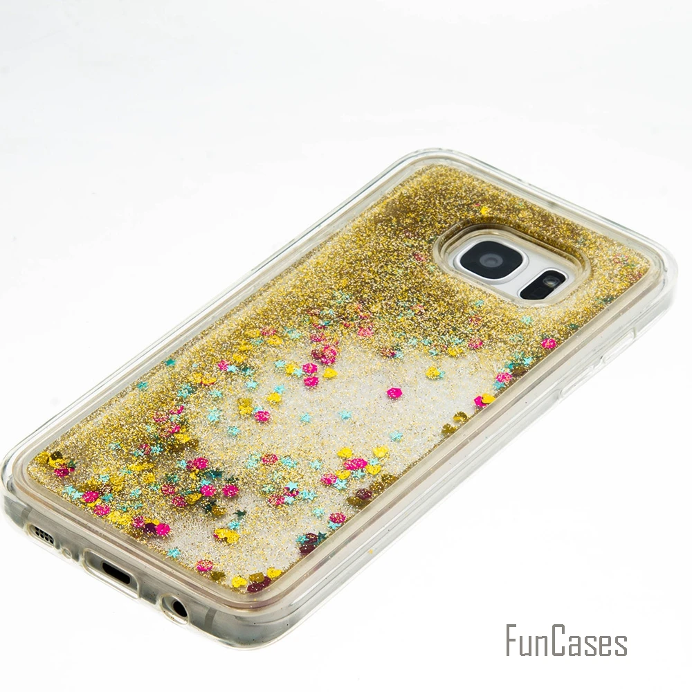 Coque Bling Love Heart Soft TPU Phone Case Cover For Samsung Galaxy S7 Edge Funda Quicksand Cell EDGE | Мобильные телефоны и