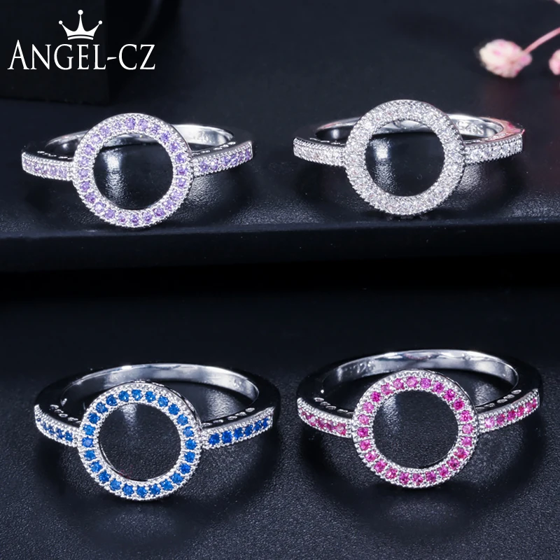 ANGELCZ Forever круглая паве прозрачная фиолетовая красная синяя кубический цирконий