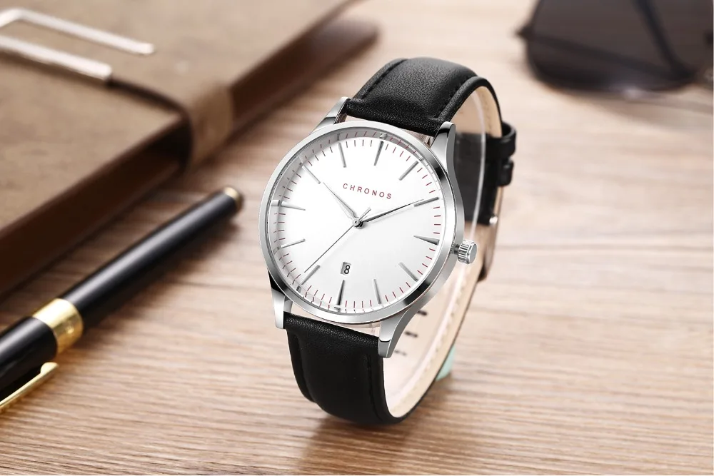 Мужские часы CHRONOS со стальным браслетом и сеткой, модные простые часы, мужские кожаные Наручные часы, водонепроницаемые часы с календарем, Relogio Feminino