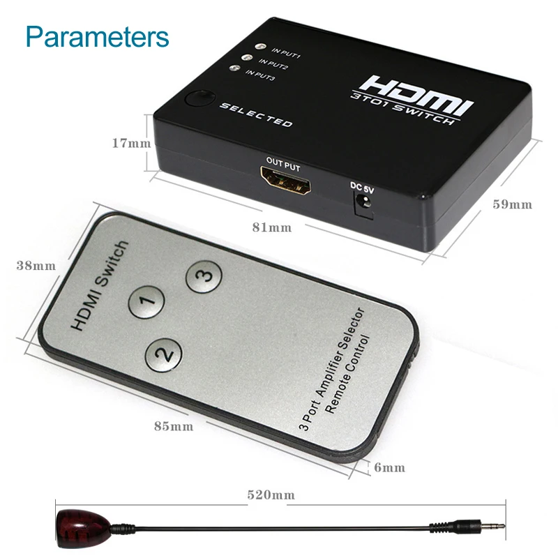 HDMI сплиттер черный Пластик автоматически Switcher концентратор и ИК-пульт