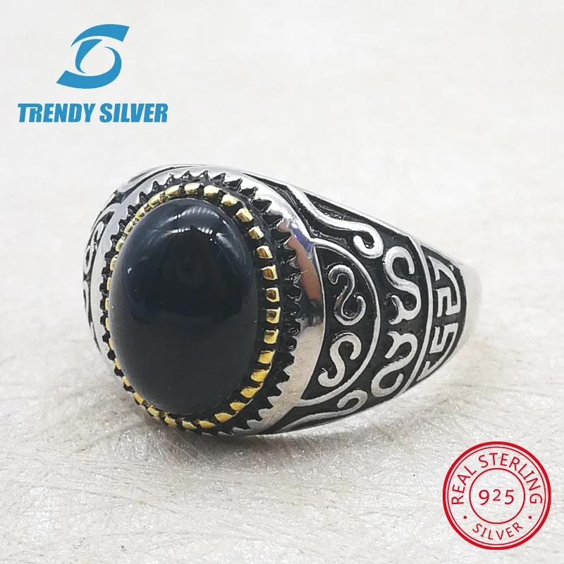 silver 925 fine jewelry man rings men accessories turquoise gemstone natural black onyx red agate wholesale TRENDY SILVER TCR409 | Украшения