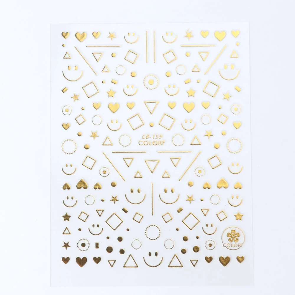 CB139-Gold 1 шт переводные наклейки для нейл-арта, золотые, серебристые, 3D смешанные дизайны, клей для самостоятельного маникюра, декоративные наклейки для нейл-арта, декоративные наклейки SACB133-141 - Цвет: CB139-Gold