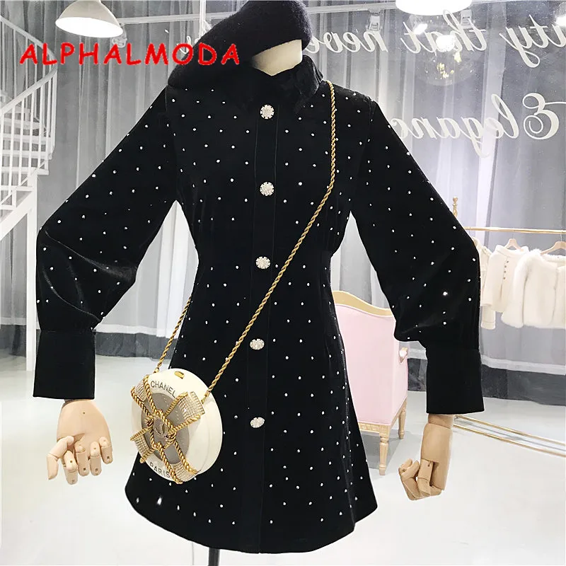 Женское однобортное платье Тренч ALPHALMODA винтажное элегантное бархатное с высокой