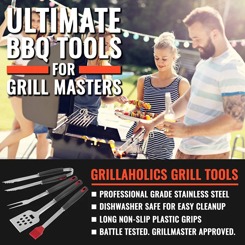 4 Pieces BBQ Tools Set Stainless Steel Grill Outdoor Barbecue Kit Gas Utensils Tongs KC1070 |